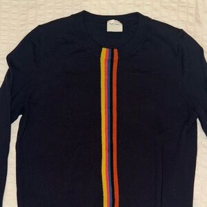 Paul Smith Navy Merino Wool Sweater with Colorful Stripe